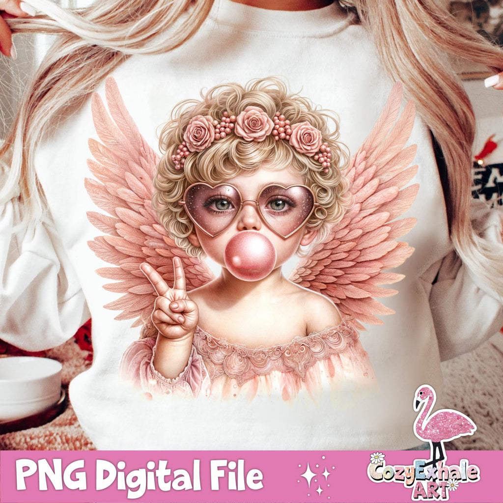 Retro groovy cupid blowing a bubble Valentine PNG design - image 3