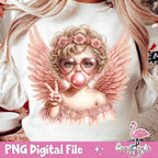 Retro groovy cupid blowing a bubble Valentine PNG design - image 3