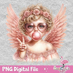 Retro groovy cupid blowing a bubble Valentine PNG design - image 9