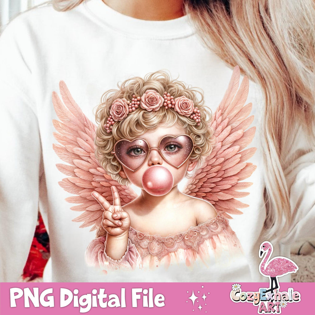 Retro groovy cupid blowing a bubble Valentine PNG design - image 8