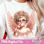 Retro groovy cupid blowing a bubble Valentine PNG design - image 8
