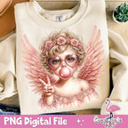 Retro groovy cupid blowing a bubble Valentine PNG design - image 2