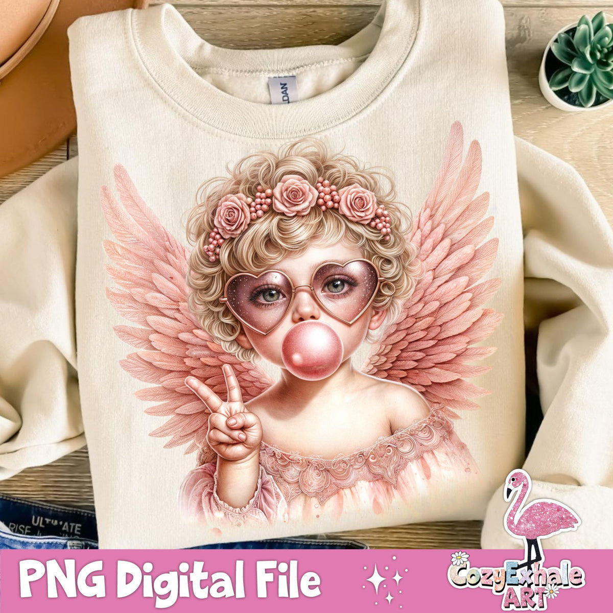 Retro groovy cupid blowing a bubble Valentine PNG design - image 2