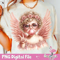 Retro groovy cupid blowing a bubble Valentine PNG design