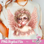 Retro groovy cupid blowing a bubble Valentine PNG design