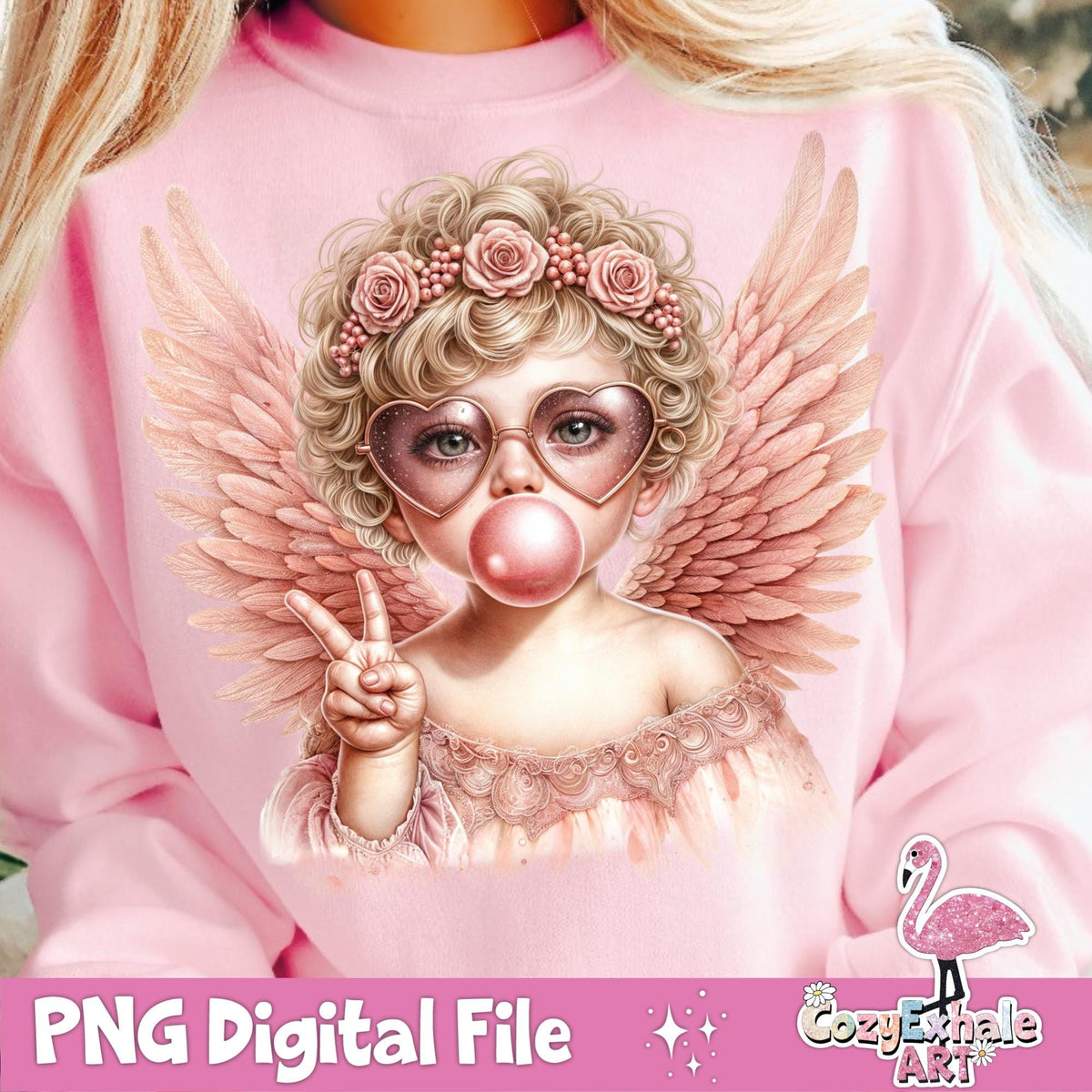 Retro groovy cupid blowing a bubble Valentine PNG design - image 4
