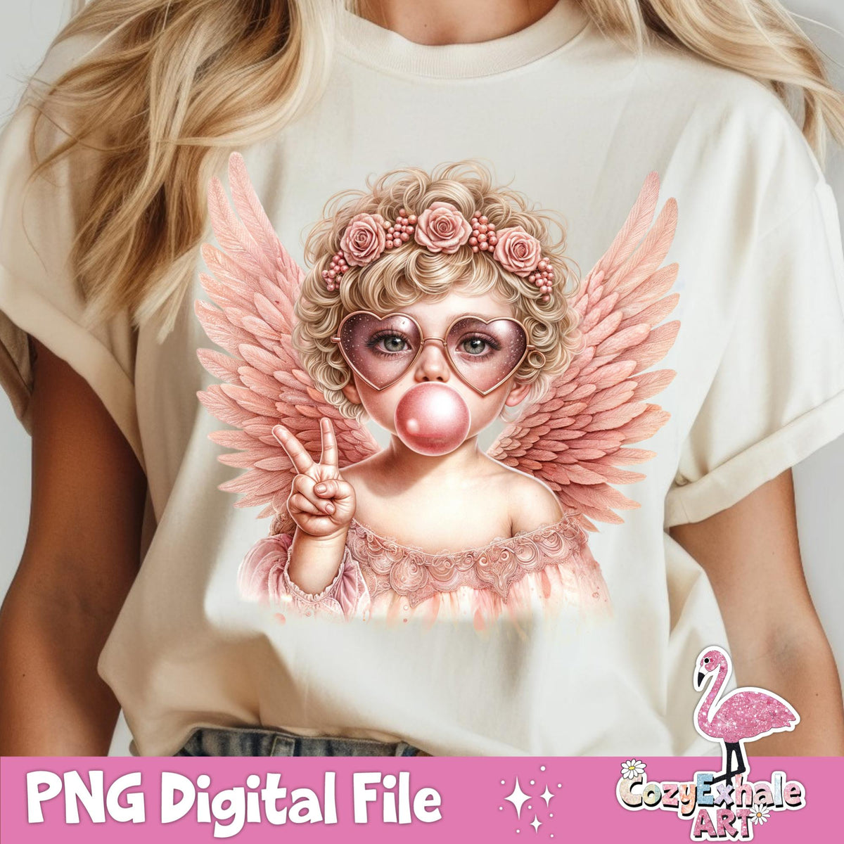 Retro groovy cupid blowing a bubble Valentine PNG design - image 7