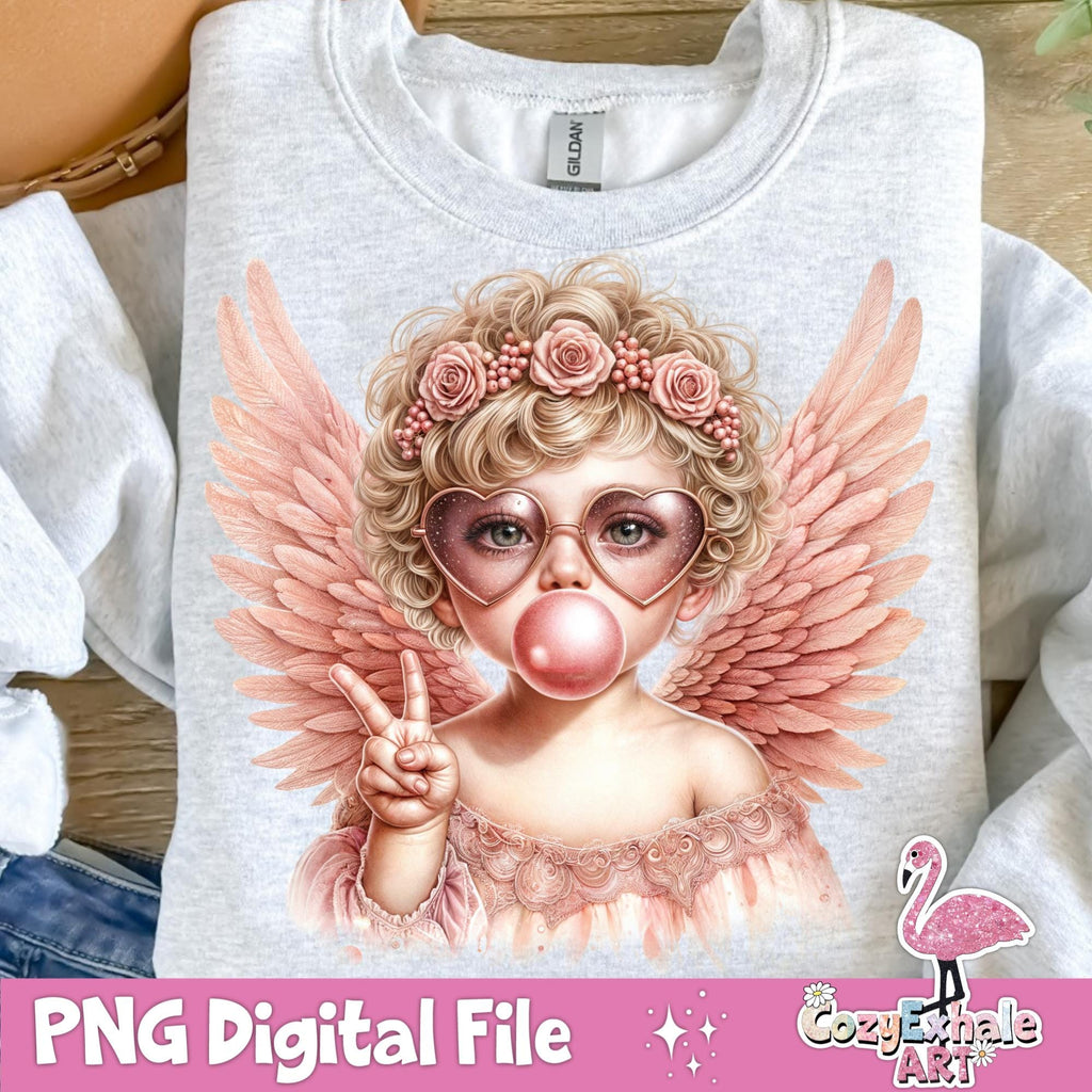 Retro groovy cupid blowing a bubble Valentine PNG design - image 5