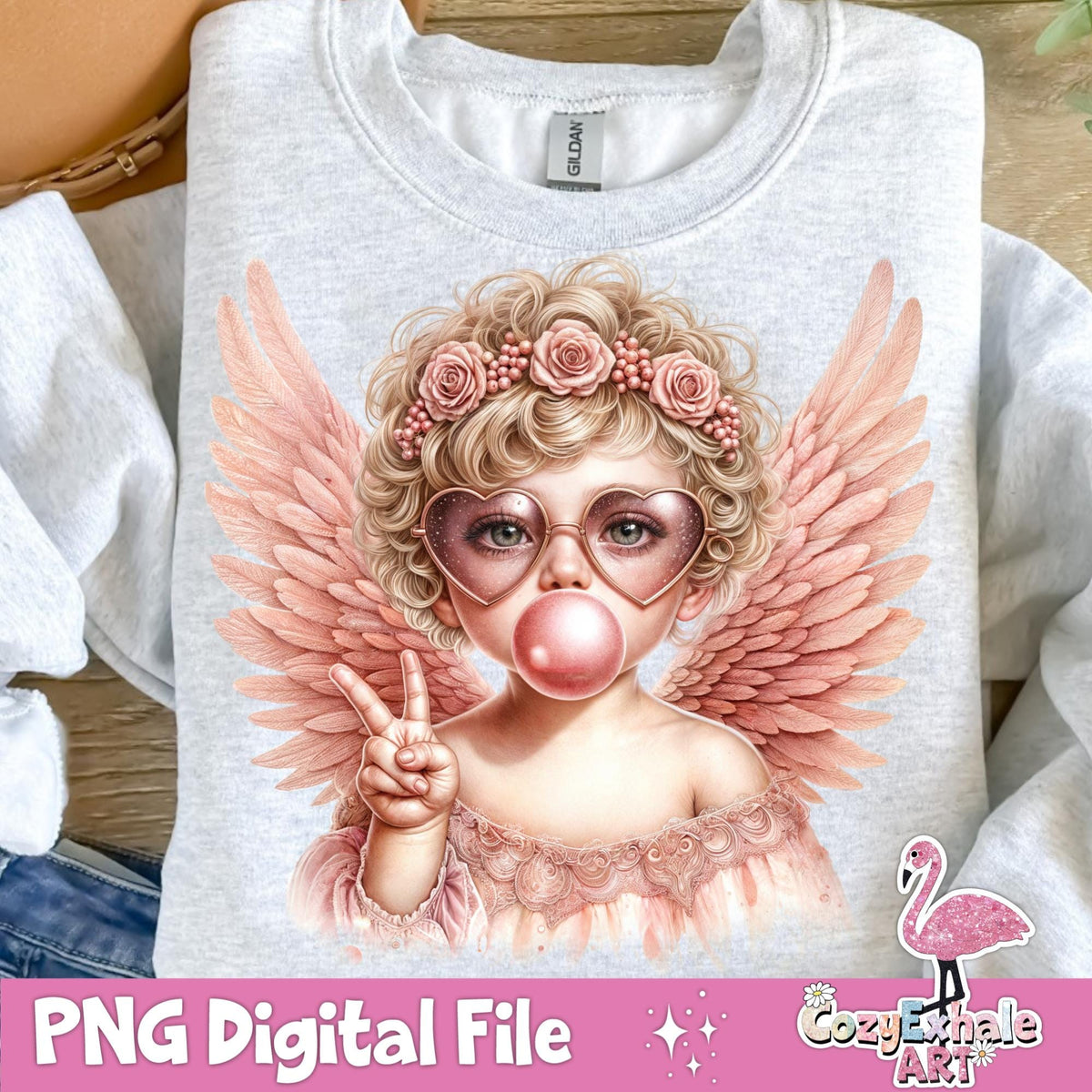 Retro groovy cupid blowing a bubble Valentine PNG design - image 5