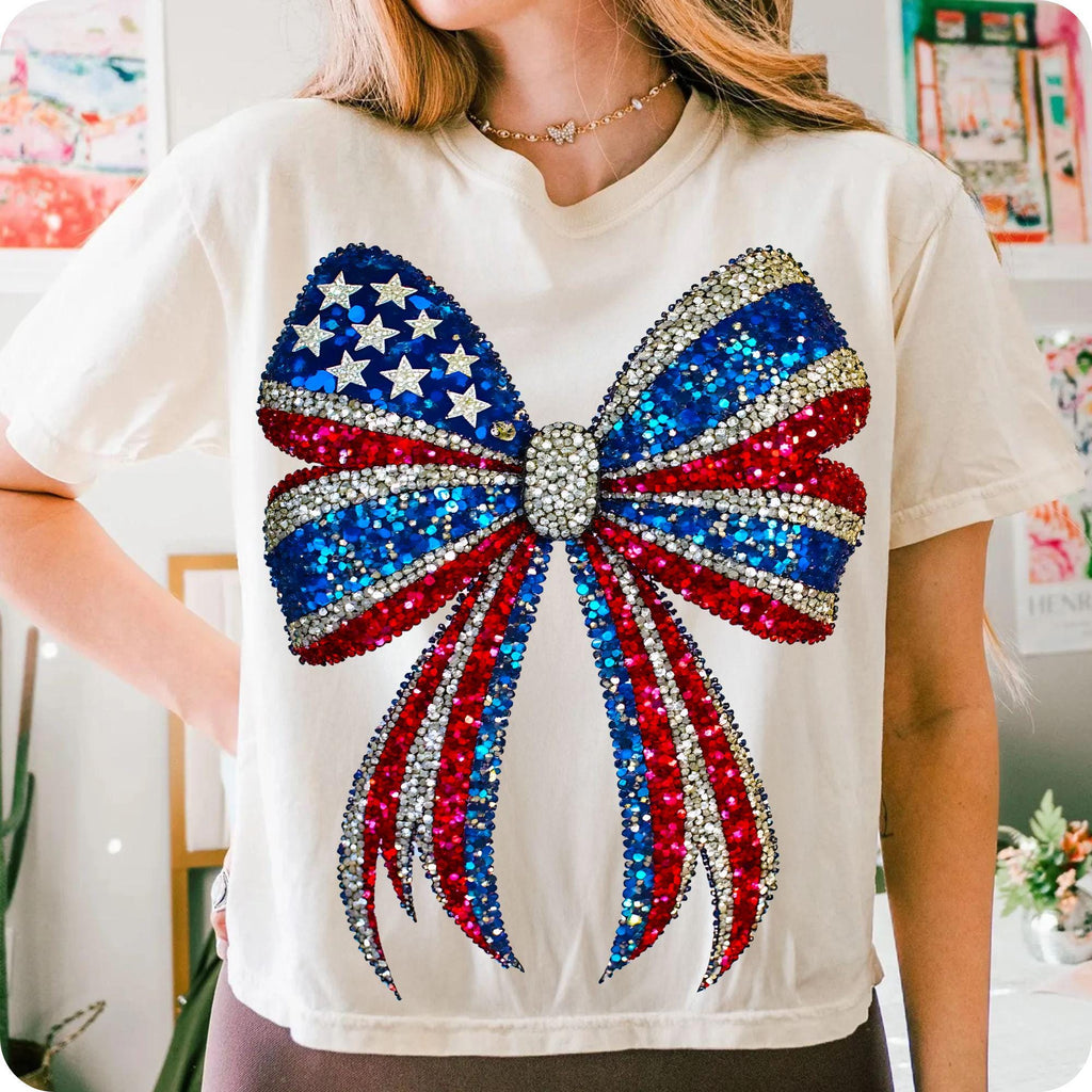 USA coquette bow with faux rhinestone stars PNG design - image 3