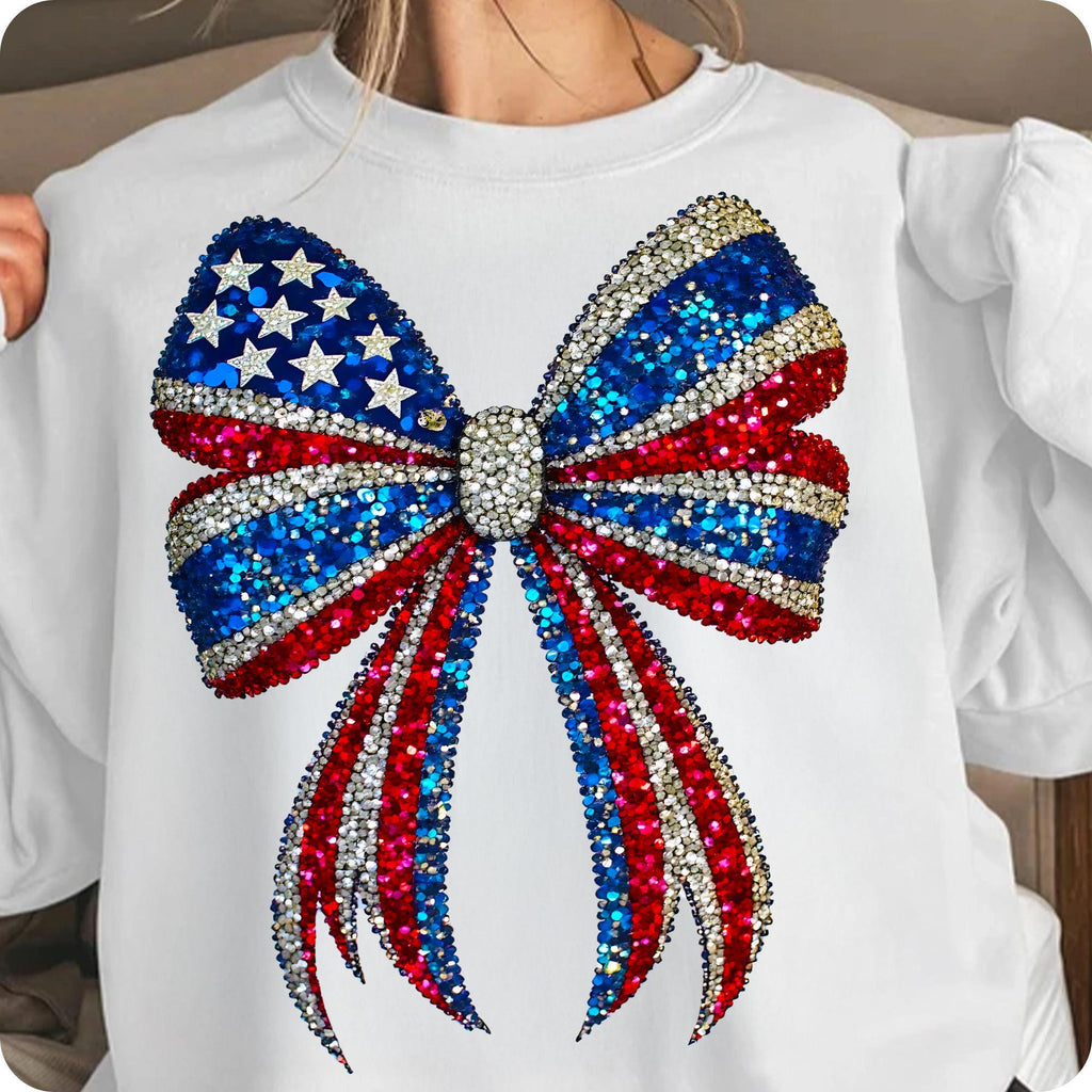 USA coquette bow with faux rhinestone stars PNG design for sublimation and DTF