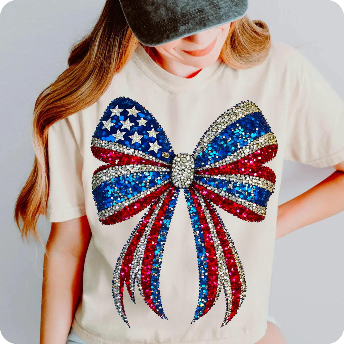 USA coquette bow with faux rhinestone stars PNG design - image 5