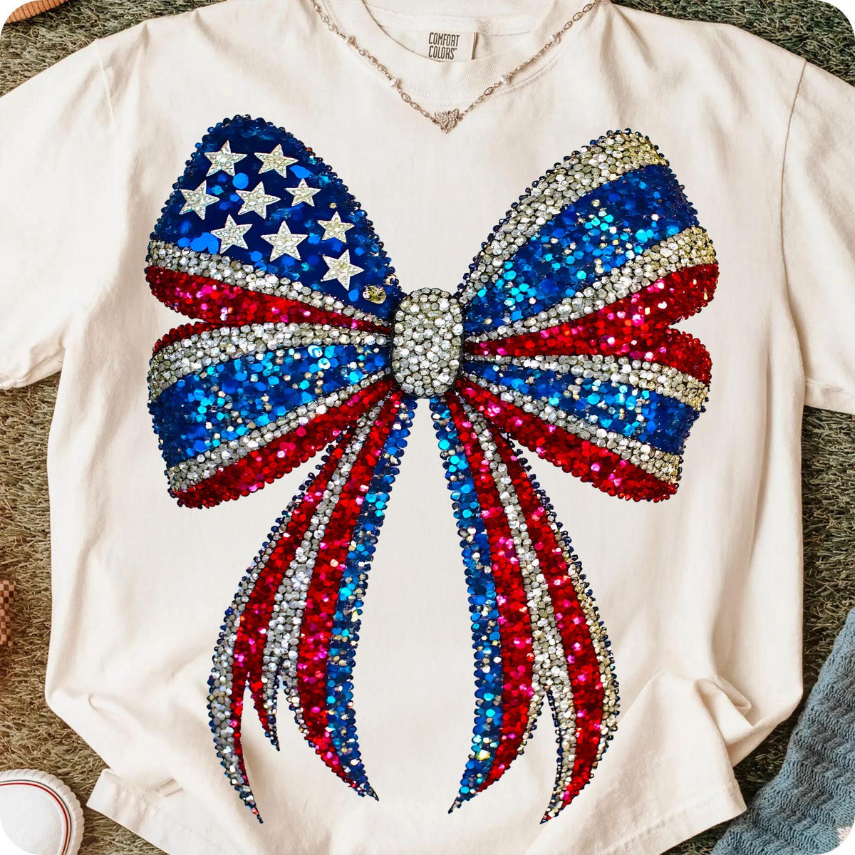 USA coquette bow with faux rhinestone stars PNG design - image 2
