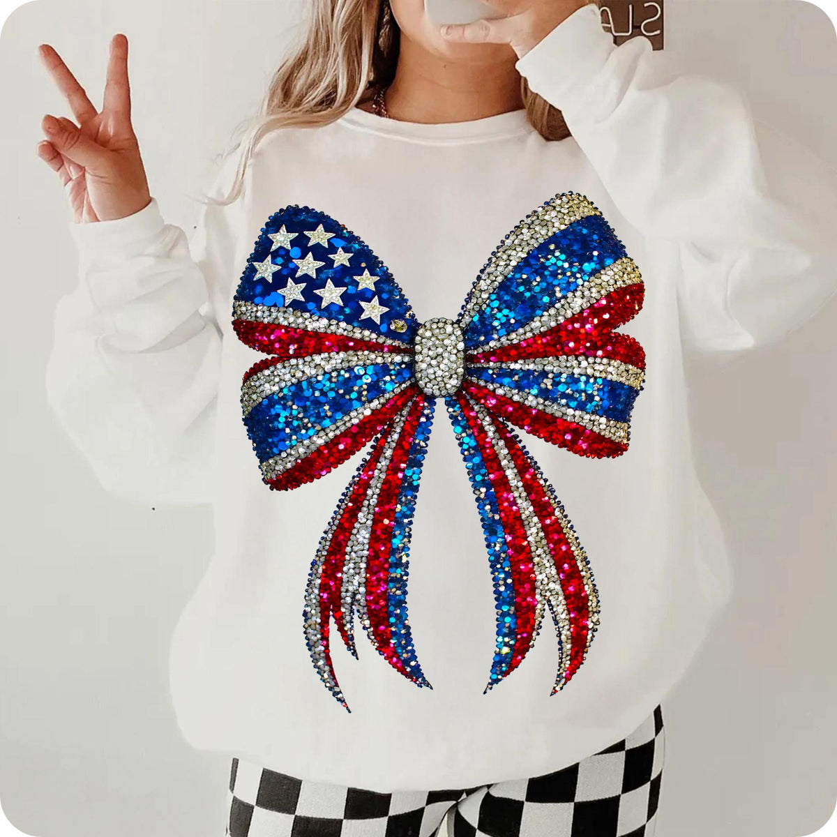 USA coquette bow with faux rhinestone stars PNG design - image 9