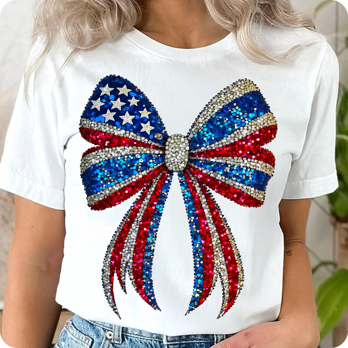 USA coquette bow with faux rhinestone stars PNG design - image 10