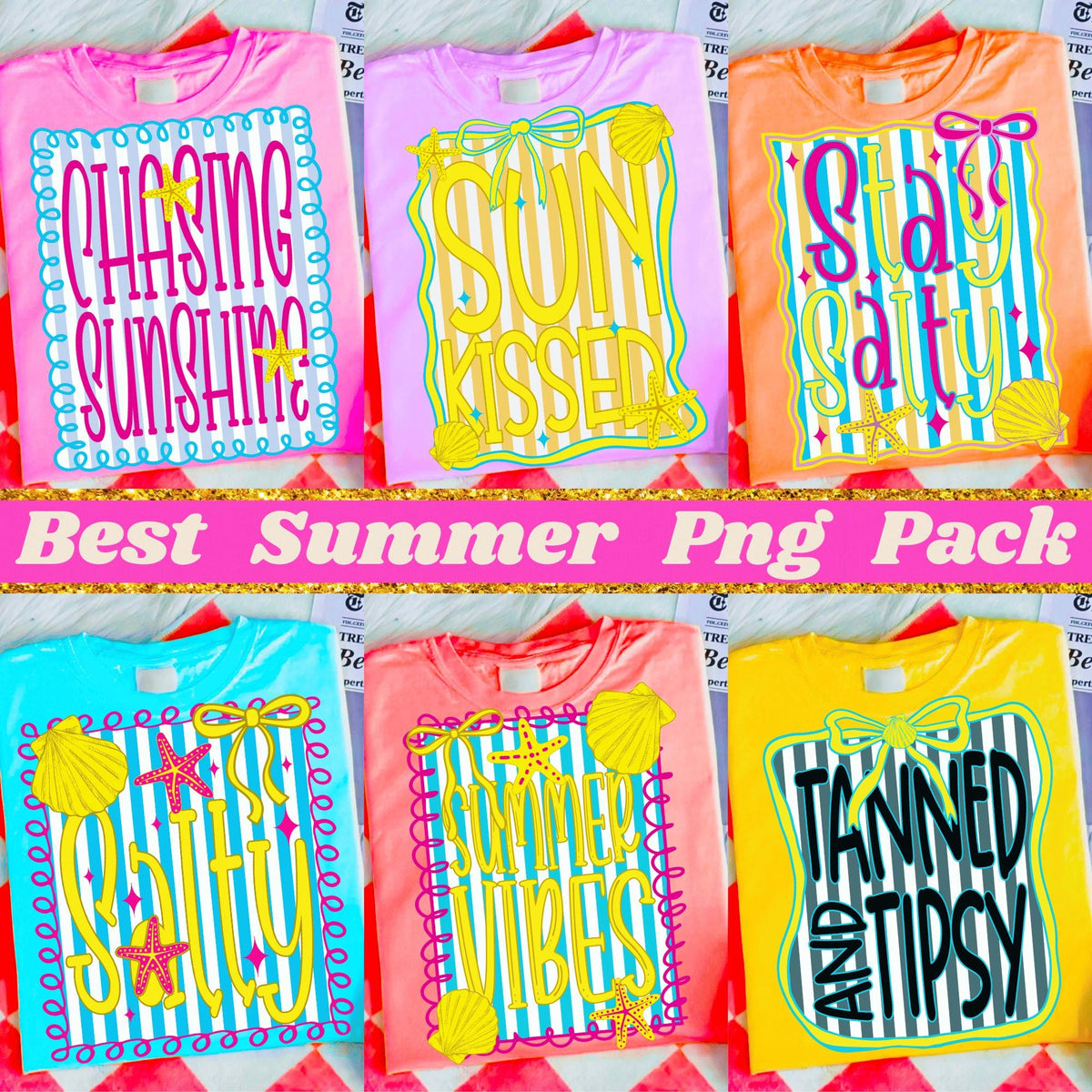Sunshine beach life preppy neon summer PNG bundle PNG design for sublimation and DTF