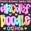Preppy doodle alphabet PNG bundle in 7 colors PNG design for sublimation and DTF