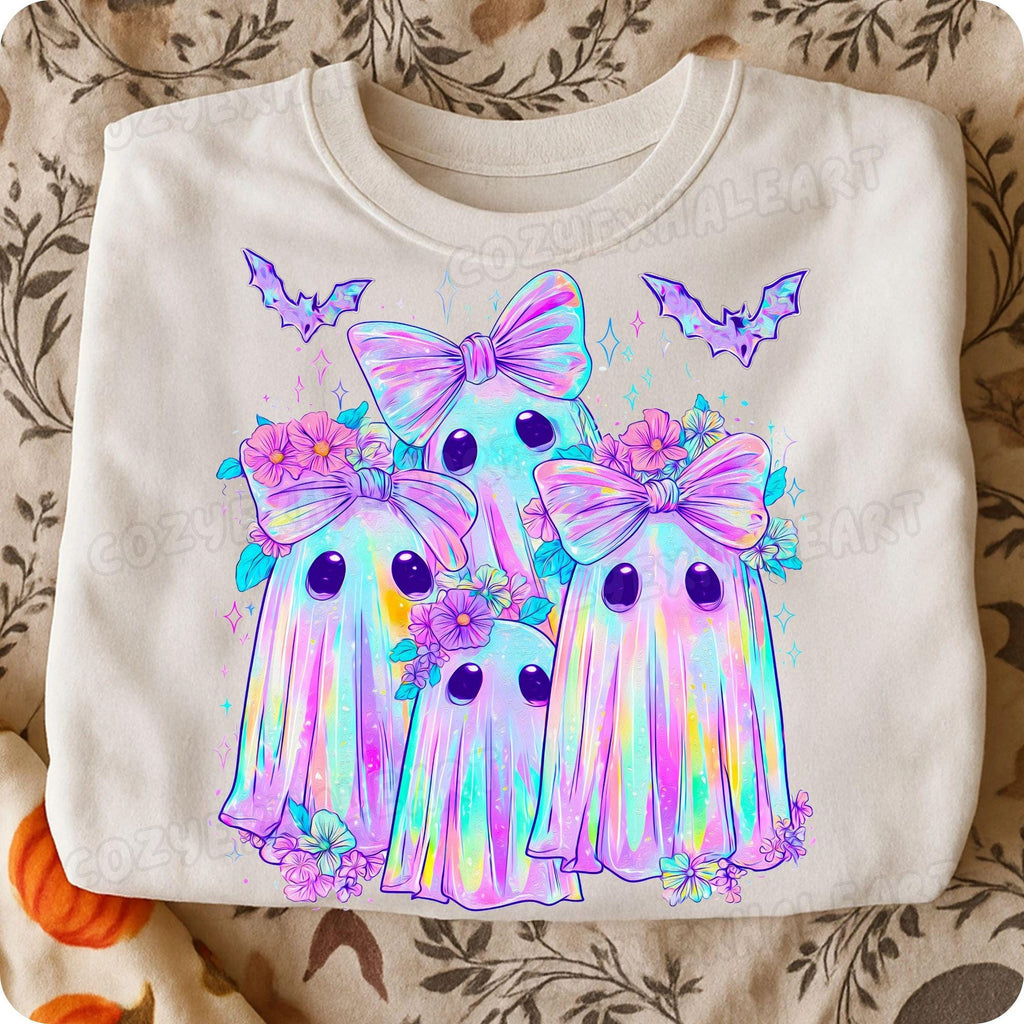 Iridescent ghost and pumpkin coquette Halloween PNG design - image 6