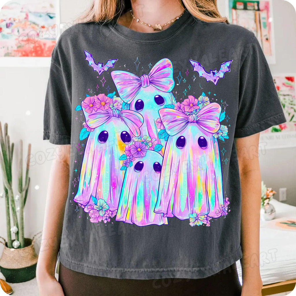 Iridescent ghost and pumpkin coquette Halloween PNG design - image 7