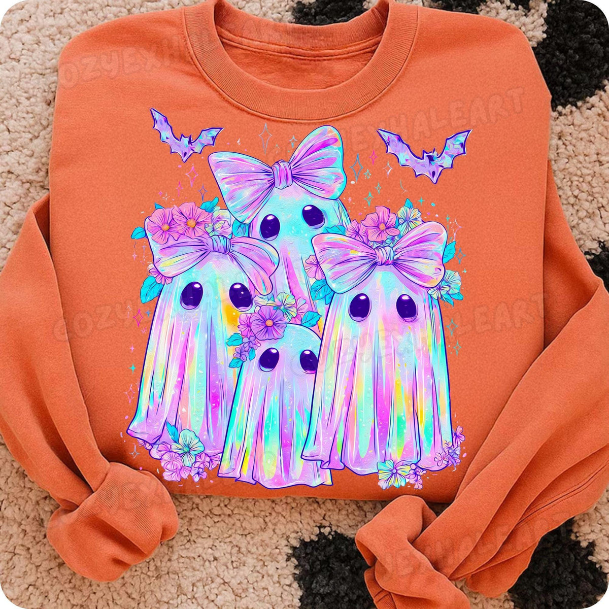 Iridescent ghost and pumpkin coquette Halloween PNG design - image 9