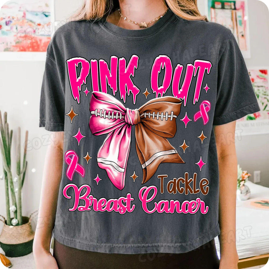 Pink Out football coquette breast cancer awareness PNG design - image 4