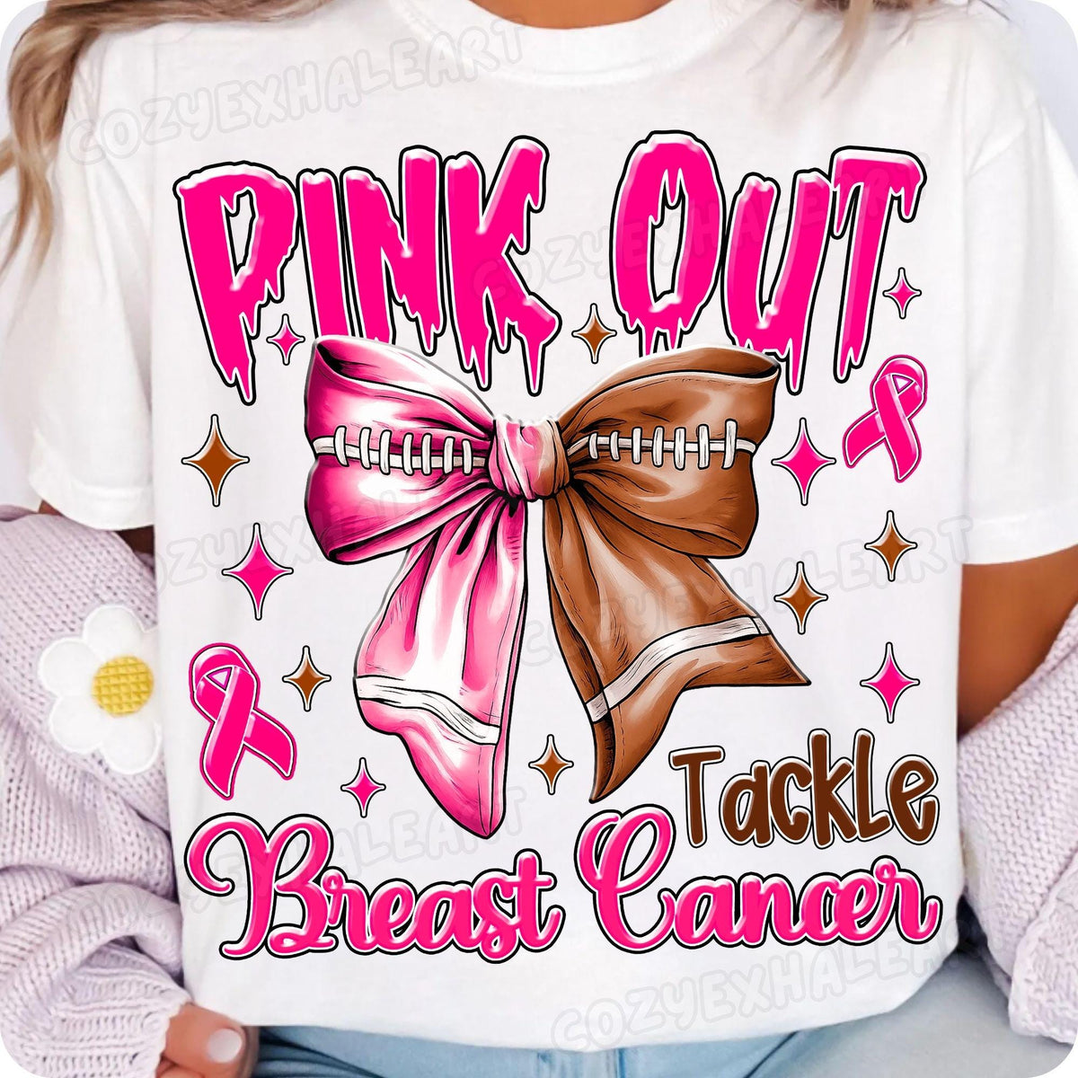 Pink Out football coquette breast cancer awareness PNG design - image 5
