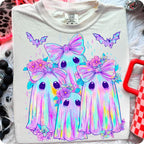 Iridescent ghost and pumpkin coquette Halloween PNG design for sublimation and DTF