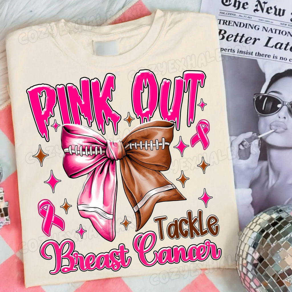 Pink Out football coquette breast cancer awareness PNG design - image 3