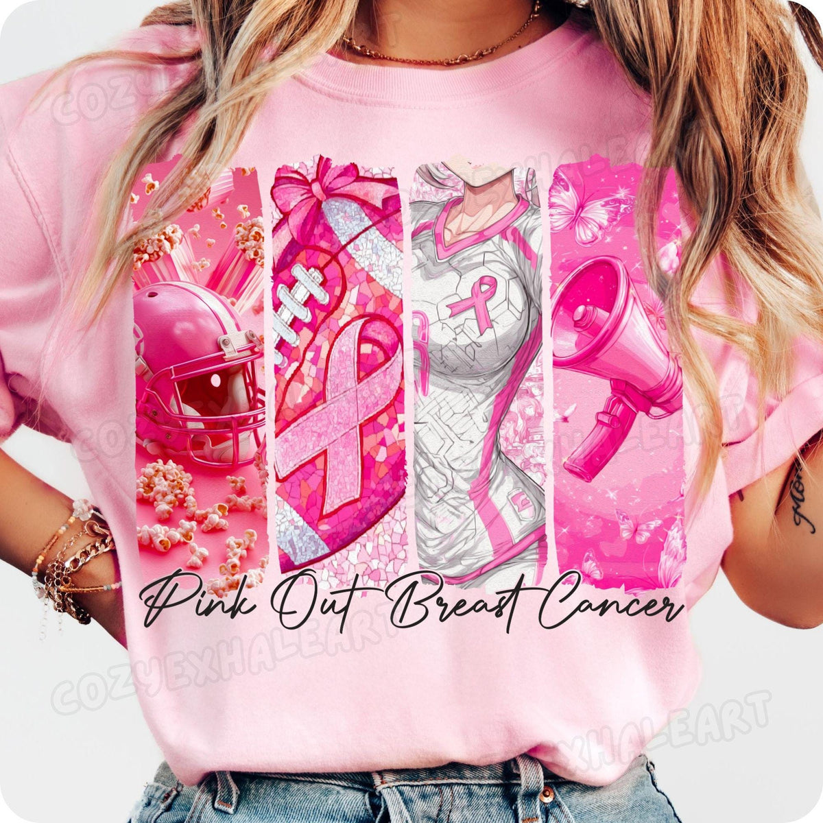 Pink Out Game Day coquette football breast cancer awareness PNG design for sublimation and DTF