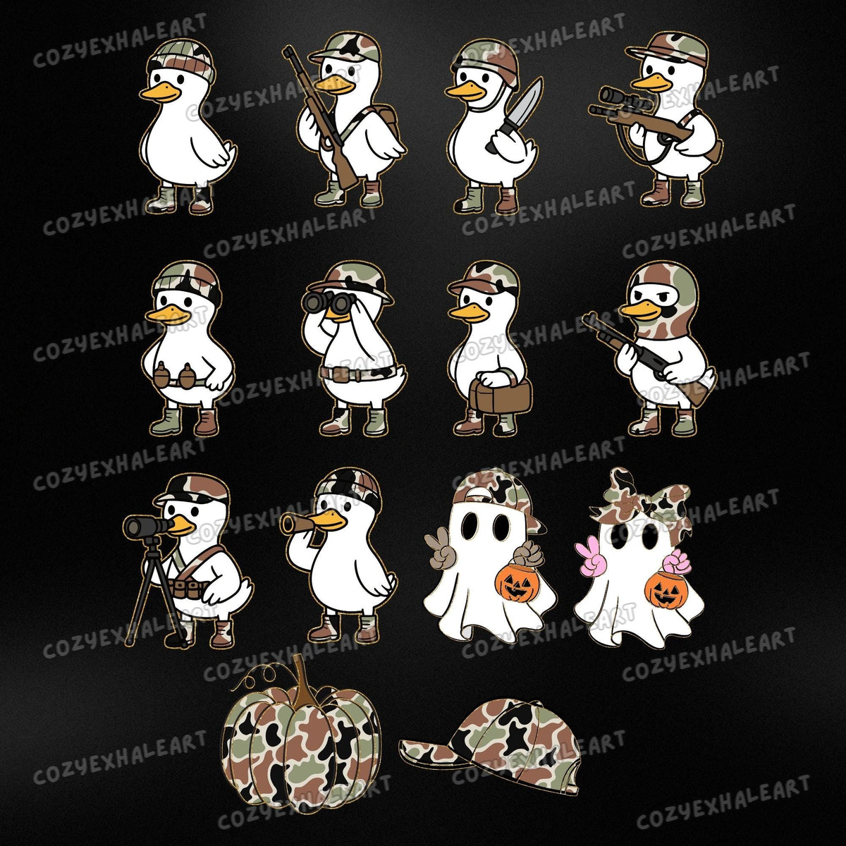 Camo Halloween alphabet PNG with ghost clipart PNG design - image 3