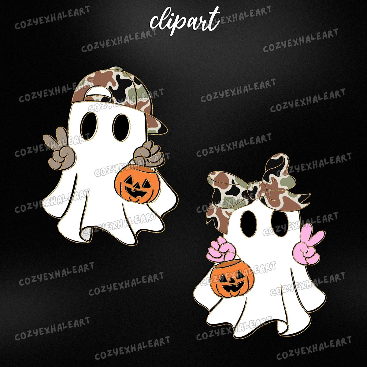 Camo Halloween alphabet PNG with ghost clipart PNG design - image 4