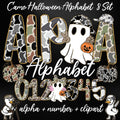 Camo Halloween alphabet PNG with ghost clipart PNG design for sublimation and DTF