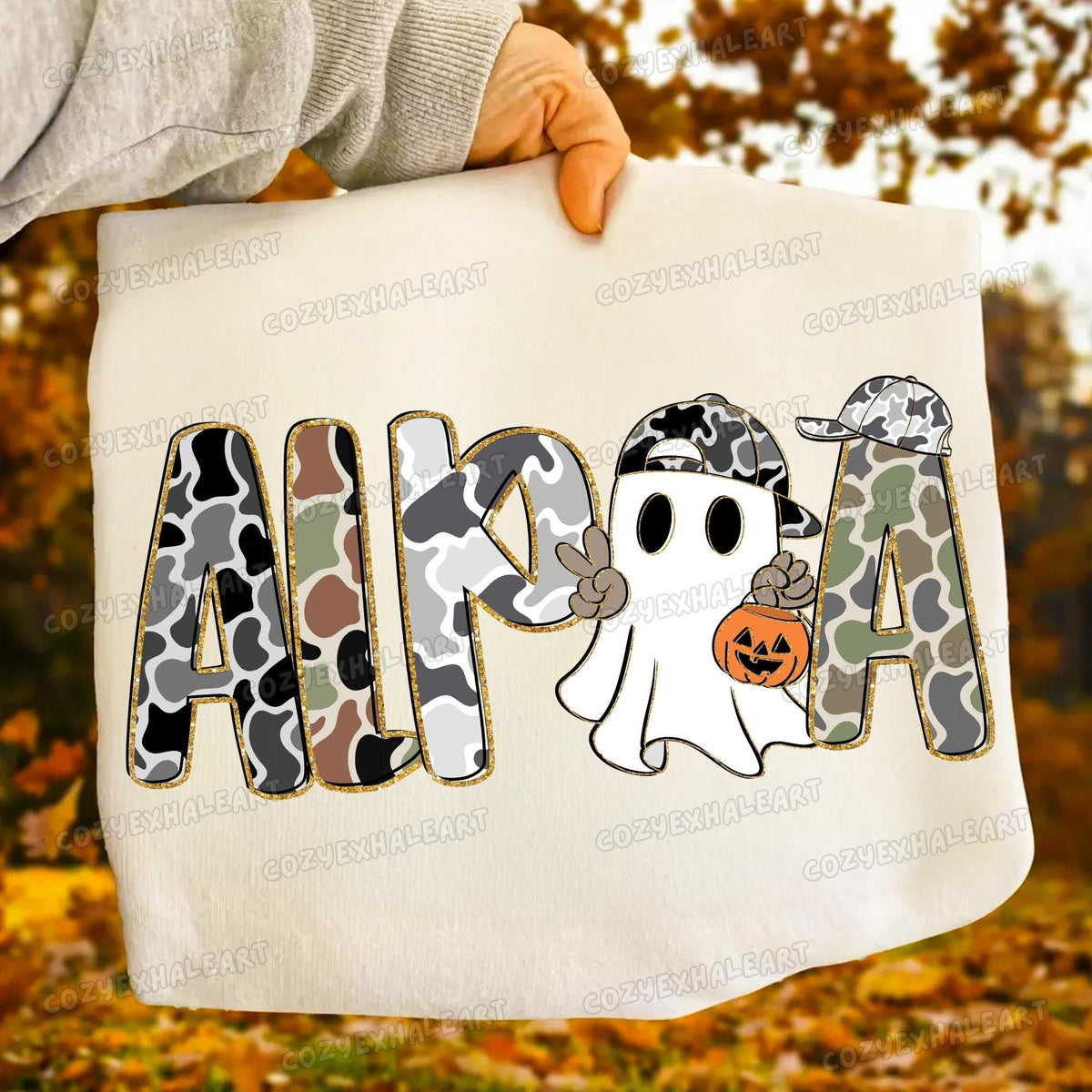 Camo Halloween alphabet PNG with ghost clipart PNG design - image 8