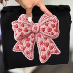Preppy coquette Valentine PNG with faux embroidery pink bow and yarn heart - image 4