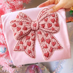 Preppy coquette Valentine PNG with faux embroidery pink bow and yarn heart - image 5
