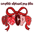 Valentine's Day alphabet PNG bundle with red bow and heart letters and numbers - image 2
