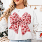 Preppy coquette Valentine PNG with faux embroidery pink bow and yarn heart - image 2