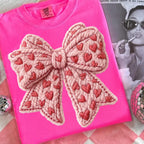 Preppy coquette Valentine PNG with faux embroidery pink bow and yarn heart - image 9