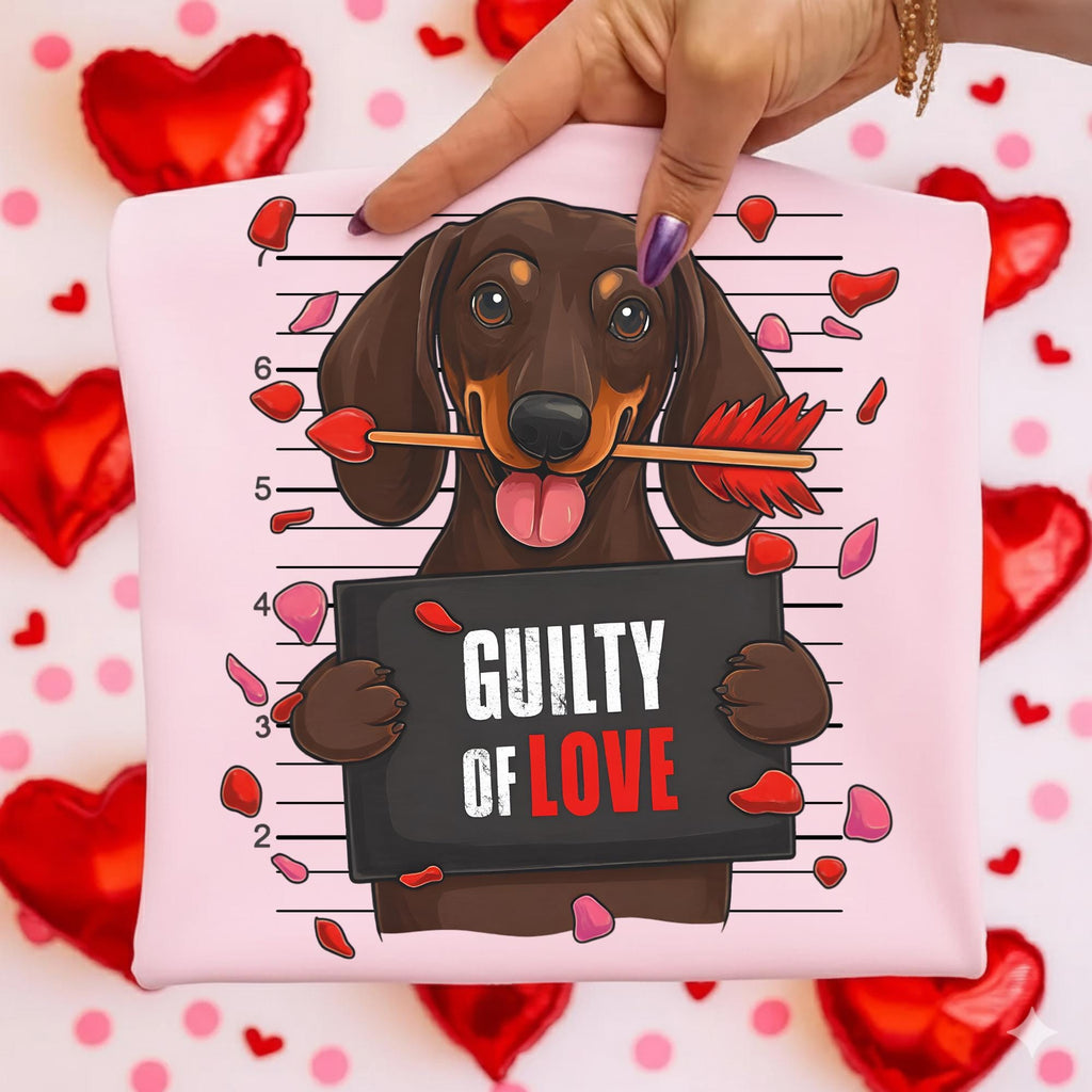 Guilty dachshund Valentine PNG in retro preppy coquette style for dog mom shirts - image 3