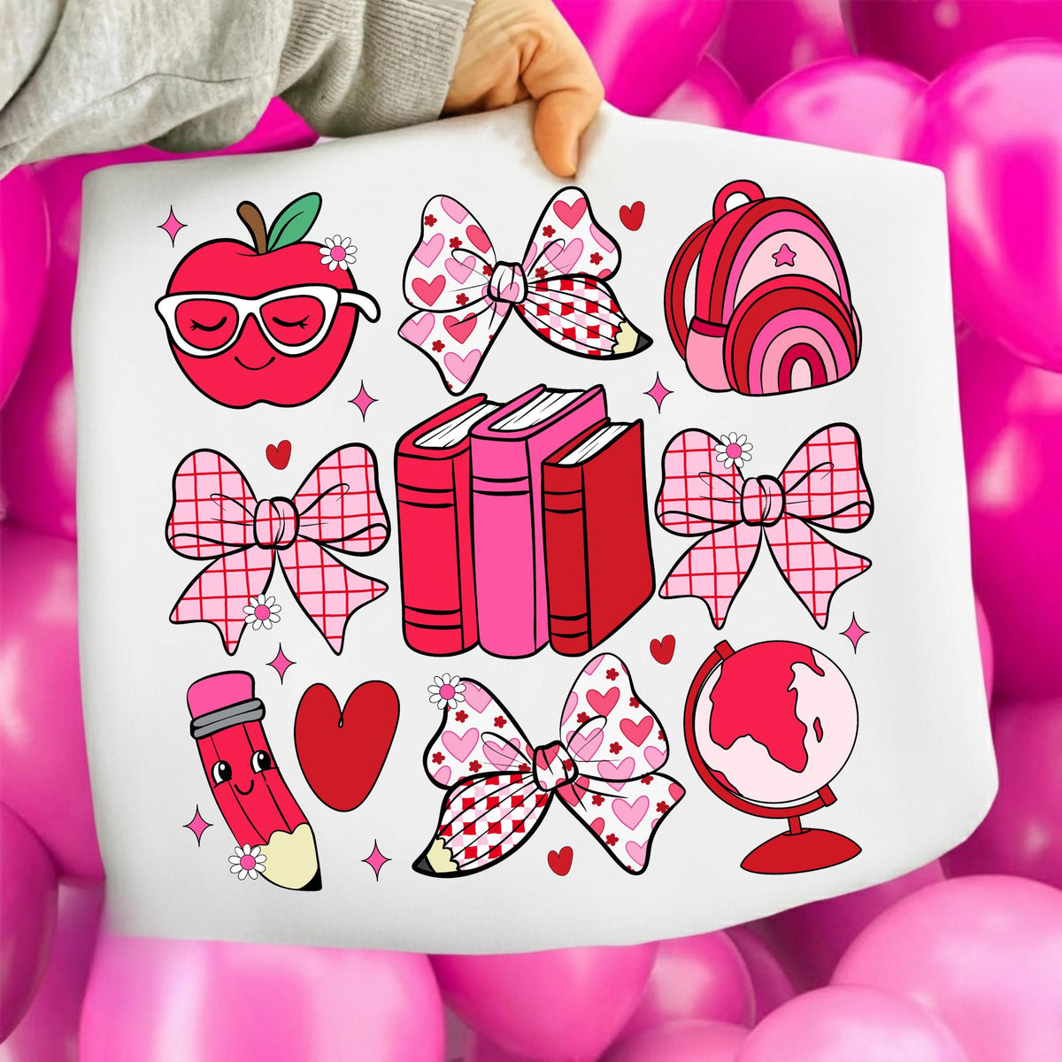 Teacher Valentine PNG with coquette bow leopard heart apple and pencil - image 5