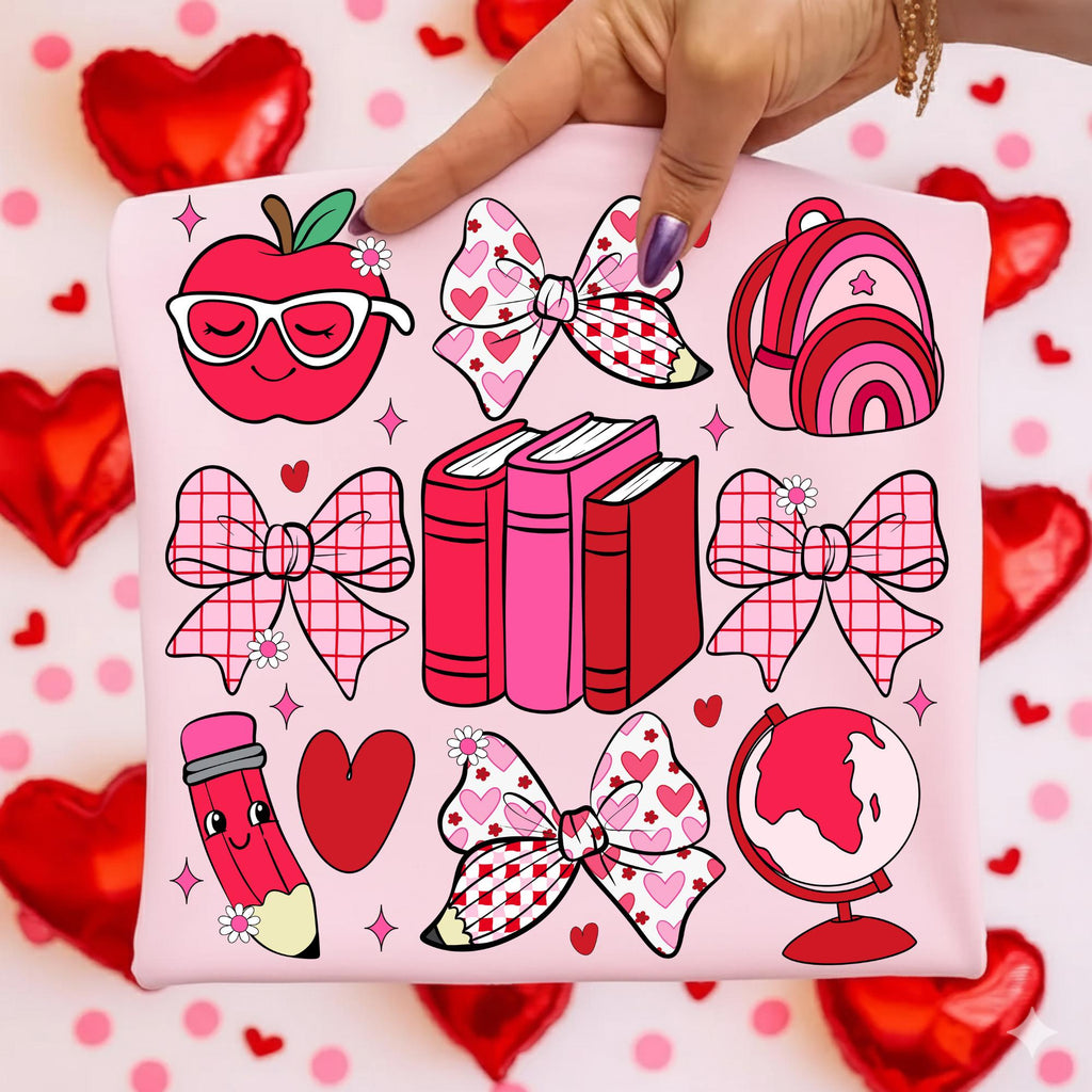 Teacher Valentine PNG with coquette bow leopard heart apple and pencil - image 6