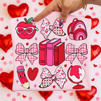 Teacher Valentine PNG with coquette bow leopard heart apple and pencil - image 6