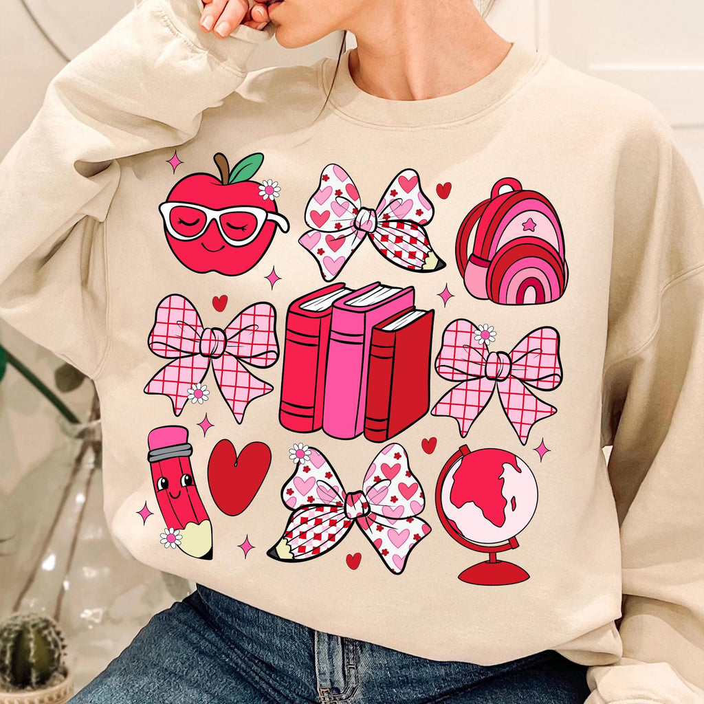 Teacher Valentine PNG with coquette bow leopard heart apple and pencil - image 9