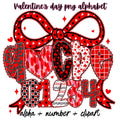 Valentine's Day alphabet PNG bundle with red bow and heart letters and numbers