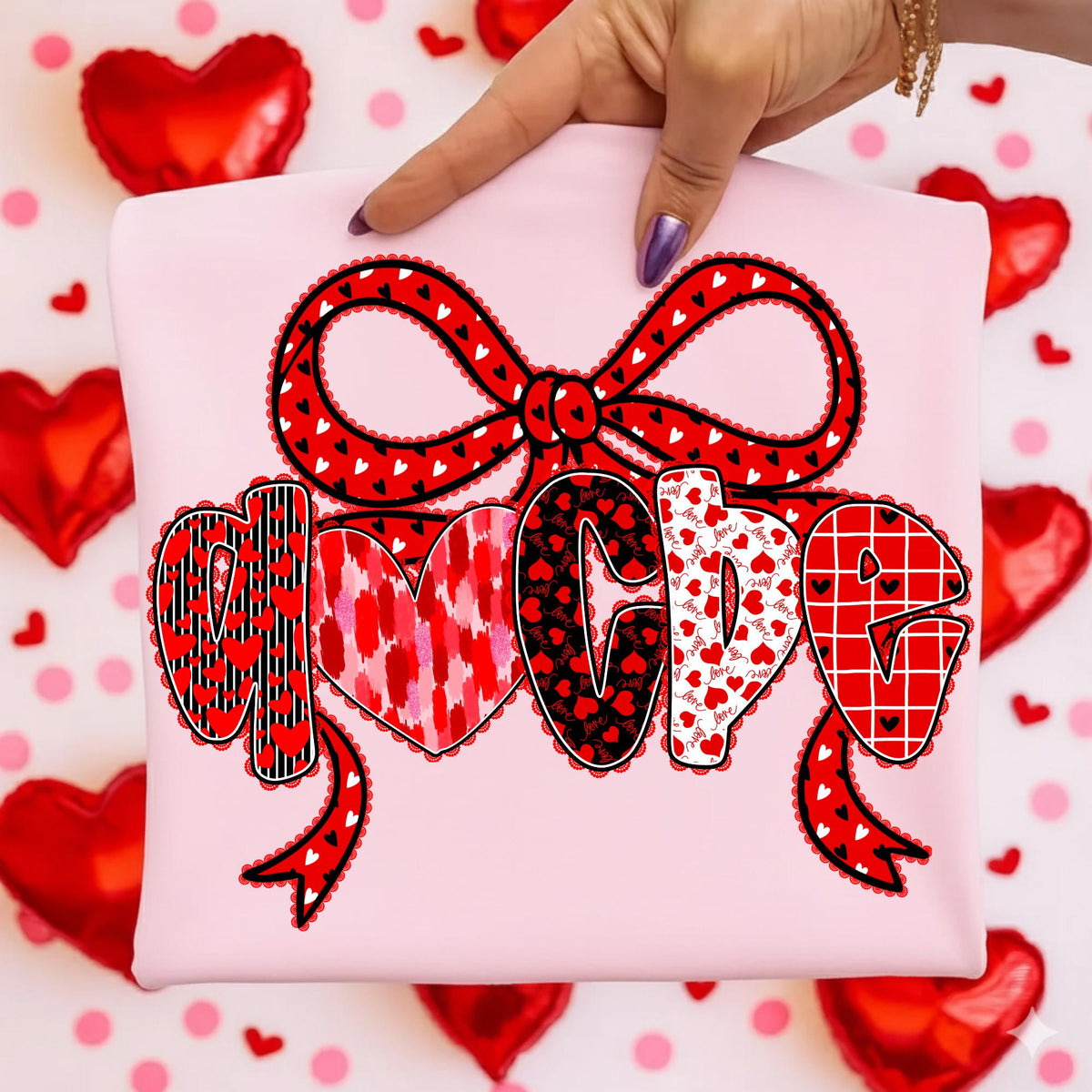 Valentine's Day alphabet PNG bundle with red bow and heart letters and numbers - image 5