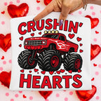 Valentine monster truck Crushin Hearts PNG design for sublimation and DTF