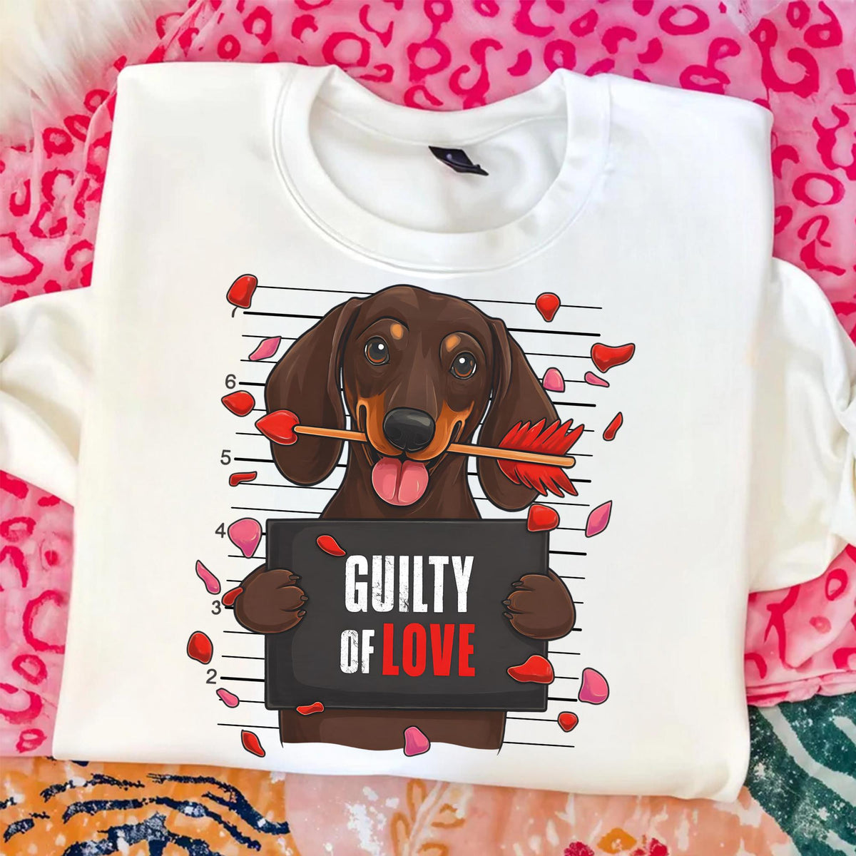 Guilty dachshund Valentine PNG in retro preppy coquette style for dog mom shirts - image 4