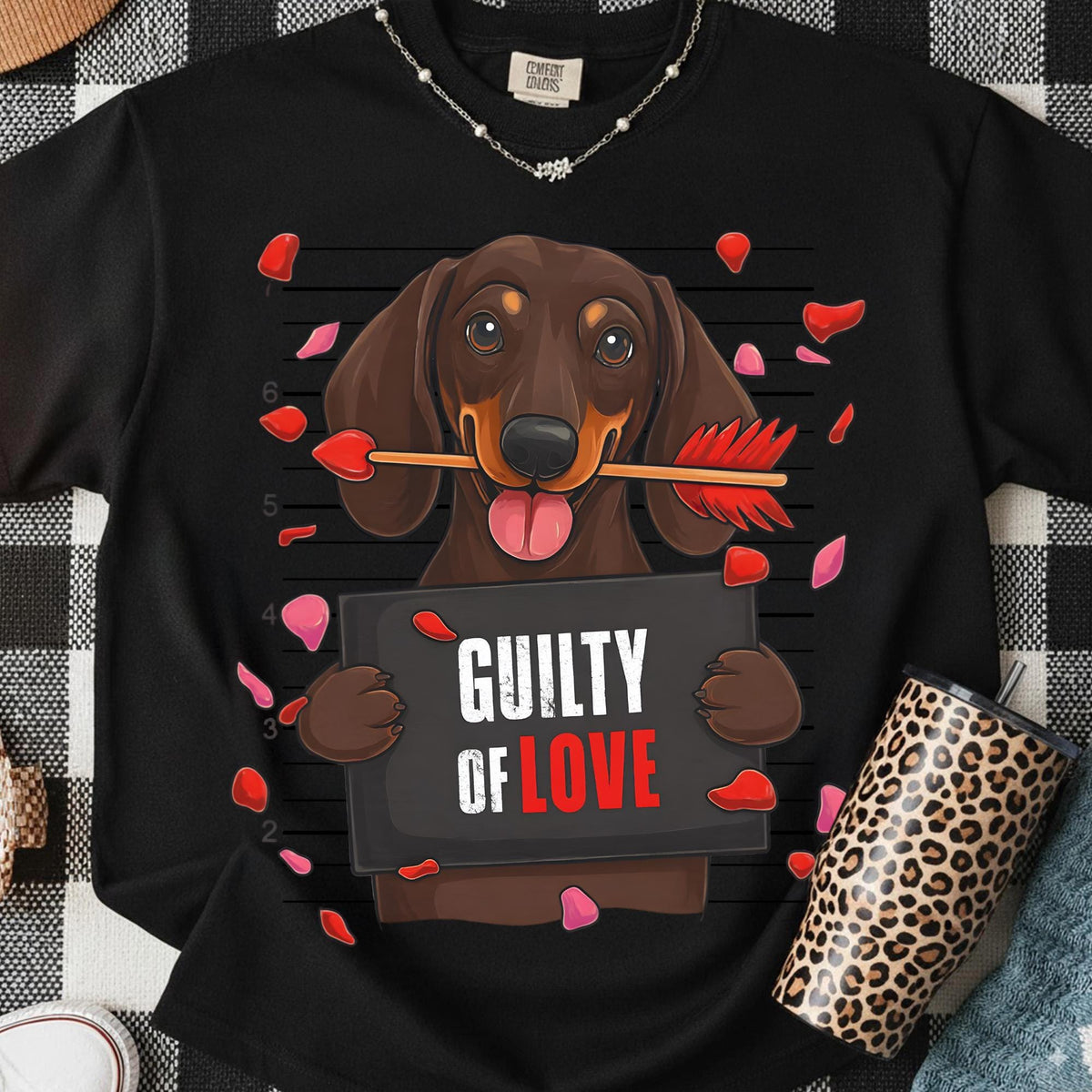 Guilty dachshund Valentine PNG in retro preppy coquette style for dog mom shirts - image 10