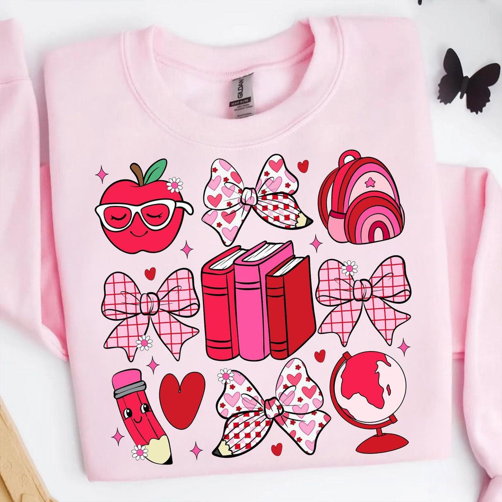 Teacher Valentine PNG with coquette bow leopard heart apple and pencil - image 7