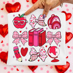 Teacher Valentine PNG with coquette bow leopard heart apple and pencil